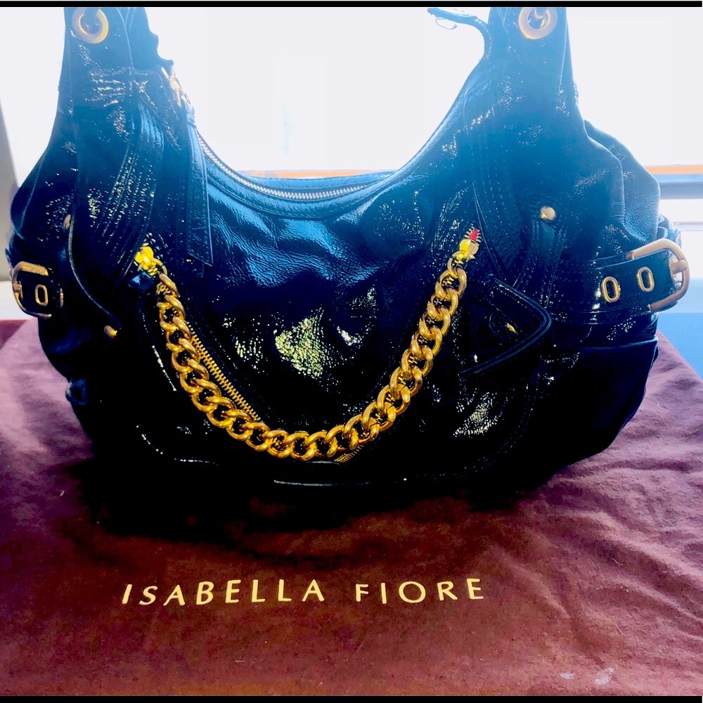 Isabella Fiore Black Patten Leather Satchel